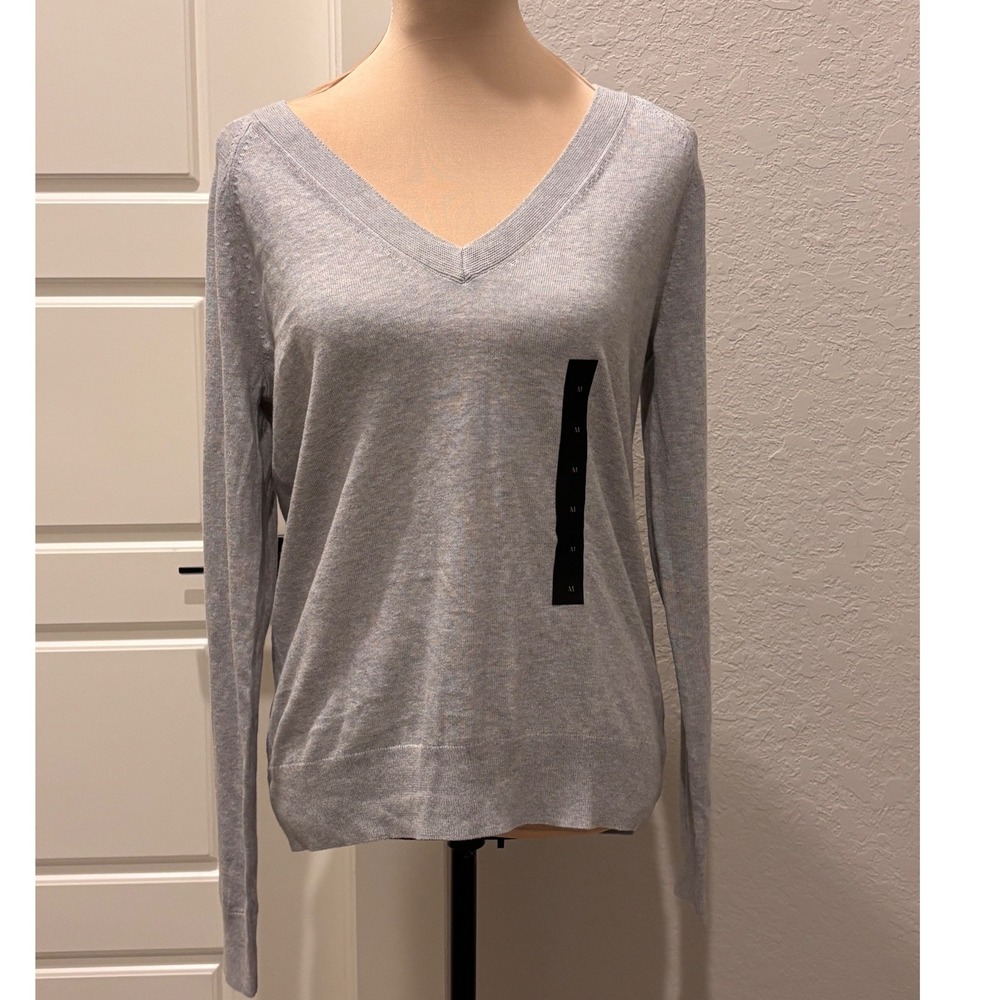 Banana Republic Factory Forever Sweater Medium Gray V-Neck Cotton Blend Pullover